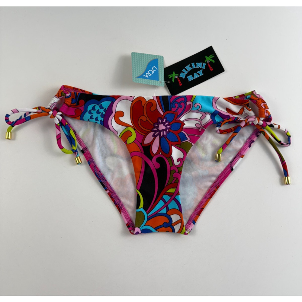Bikini Bay Loop Tie Side & Gold Accent Bikini Bottom Multicolor Size 6 NWT